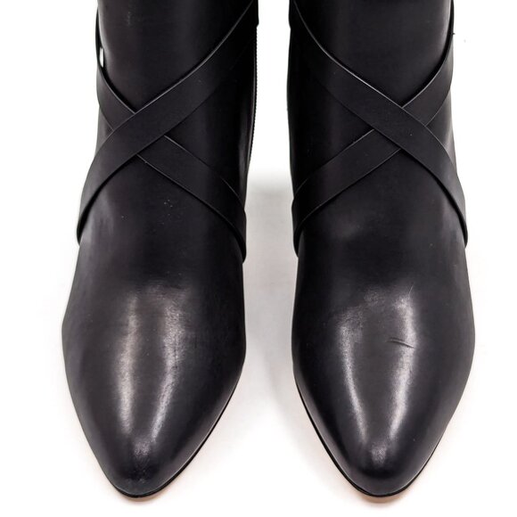 L'Agence Women Franci Black Leather Buckle Dressy Office Heel Boots sz 9.5 - Picture 2 of 12